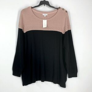 Charter Club Sweater Plus Pink Black Colorblocked Mixed-Stitch Size 3X